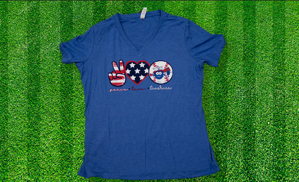 Ladies short sleeve Patriotic V-Neck T-Shirt Peace, Love, Crushers