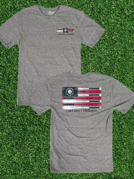 Red White and Blue baseball bat flag T-Shirt – Lake Erie Crushers